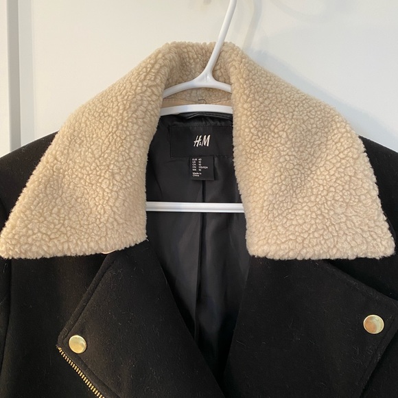Black Wool Blend Jacket with Lamb Collar - Picture 3 of 10